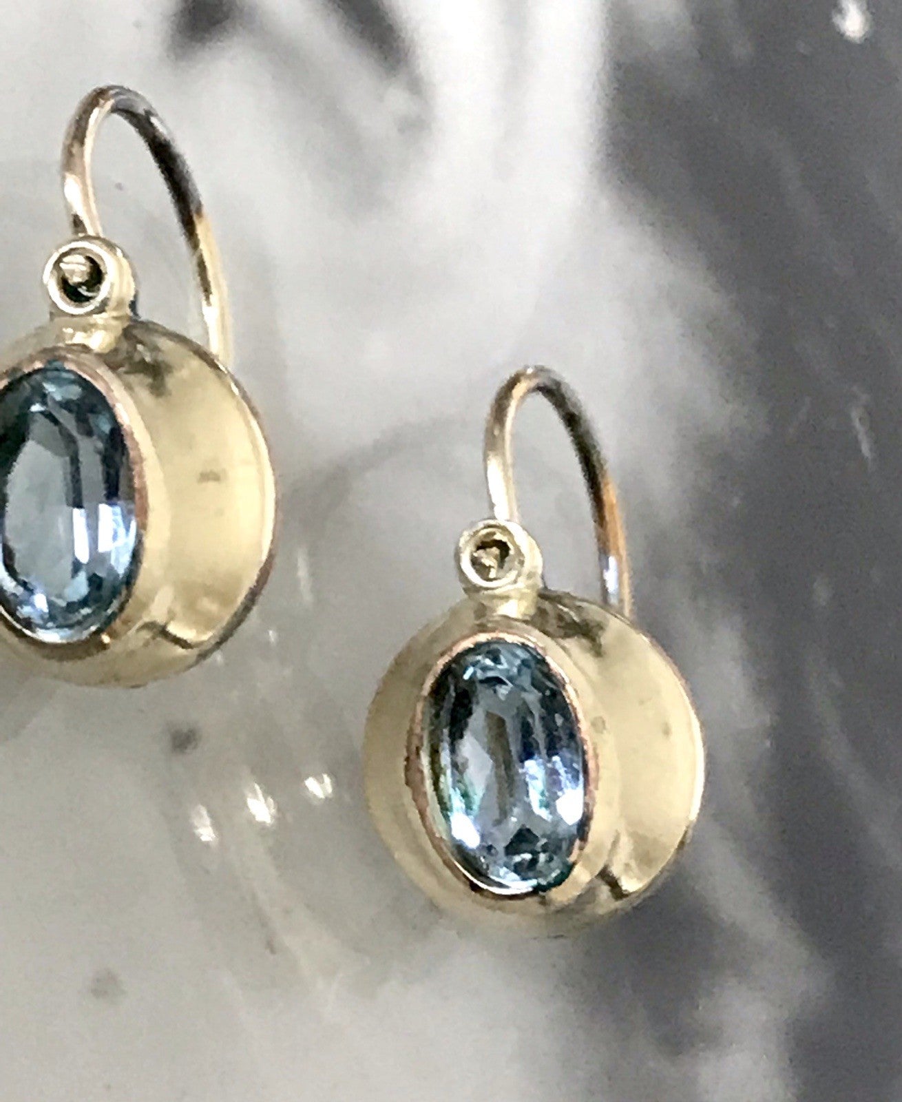 Vintage Damen Ohrringe Ohrhänger Ohrstecker blaue Steine Amerikan. Double K&L