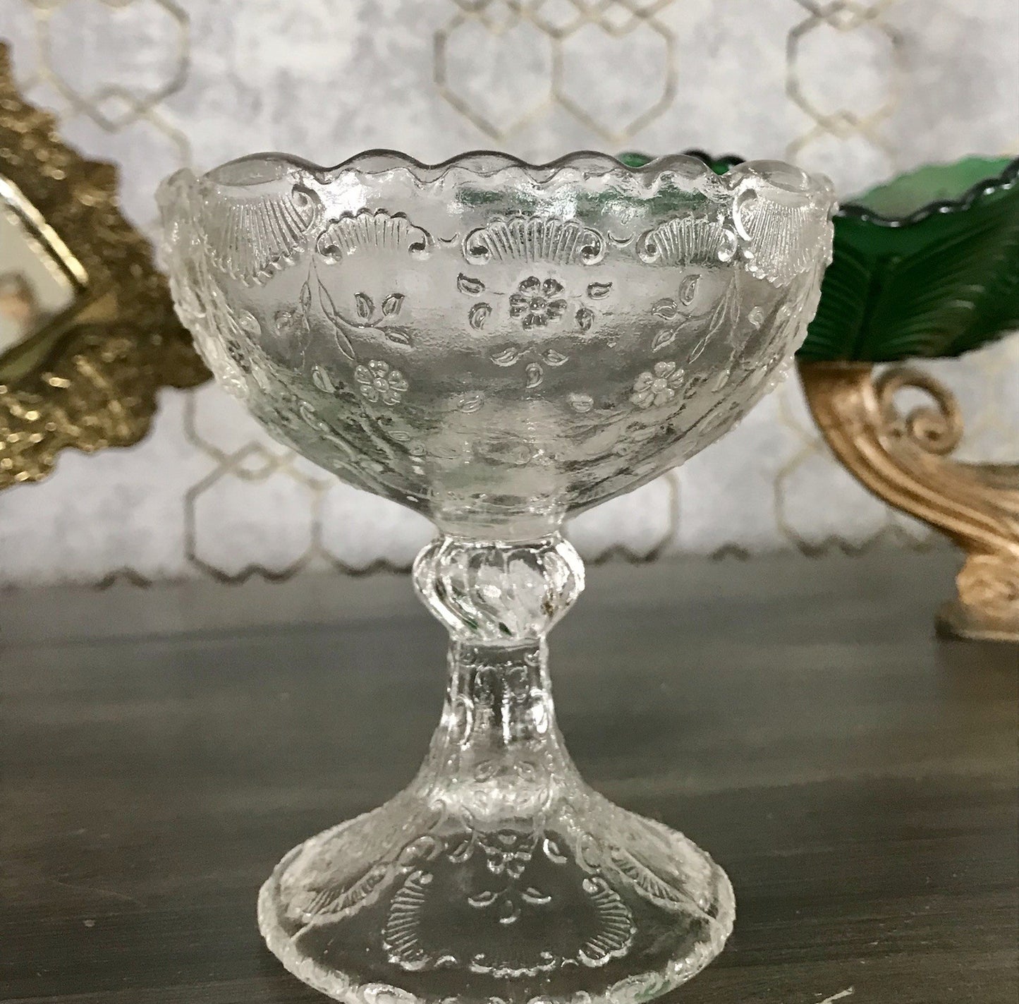 Antik Jugendstil Pressglas Schale Fußschale Schale Zuckerschale Bonboniere süß