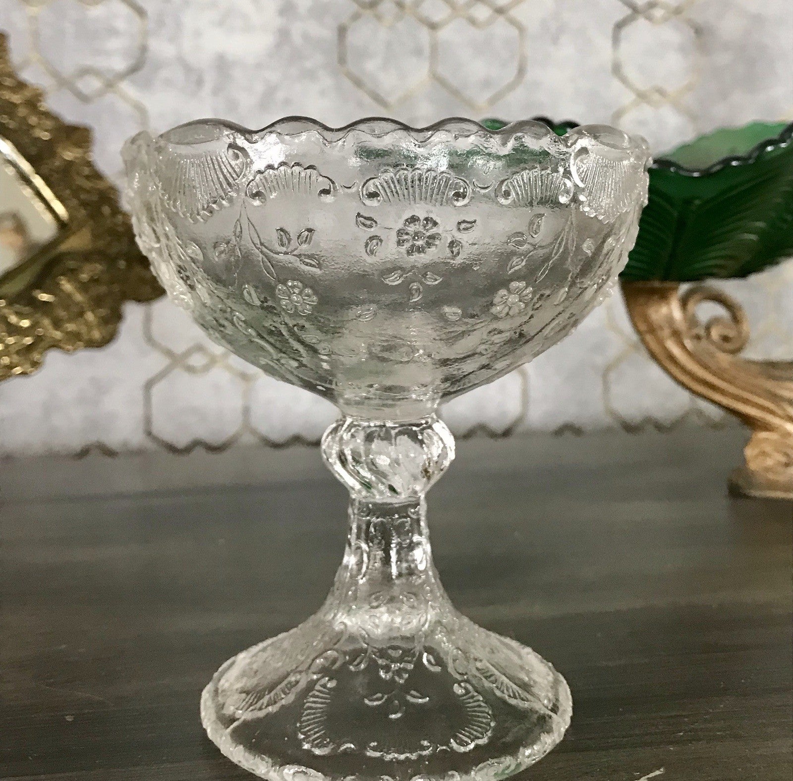 Antik Jugendstil Pressglas Schale Fußschale Schale Zuckerschale Bonboniere süß