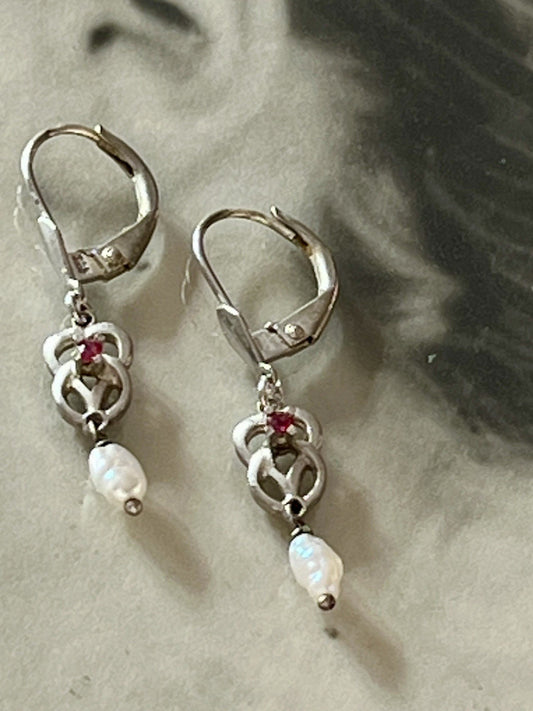 Antik Jugendstil Ohrhänger Ohrringe DAMEN Silber 835 SUPER Design barocke Perle