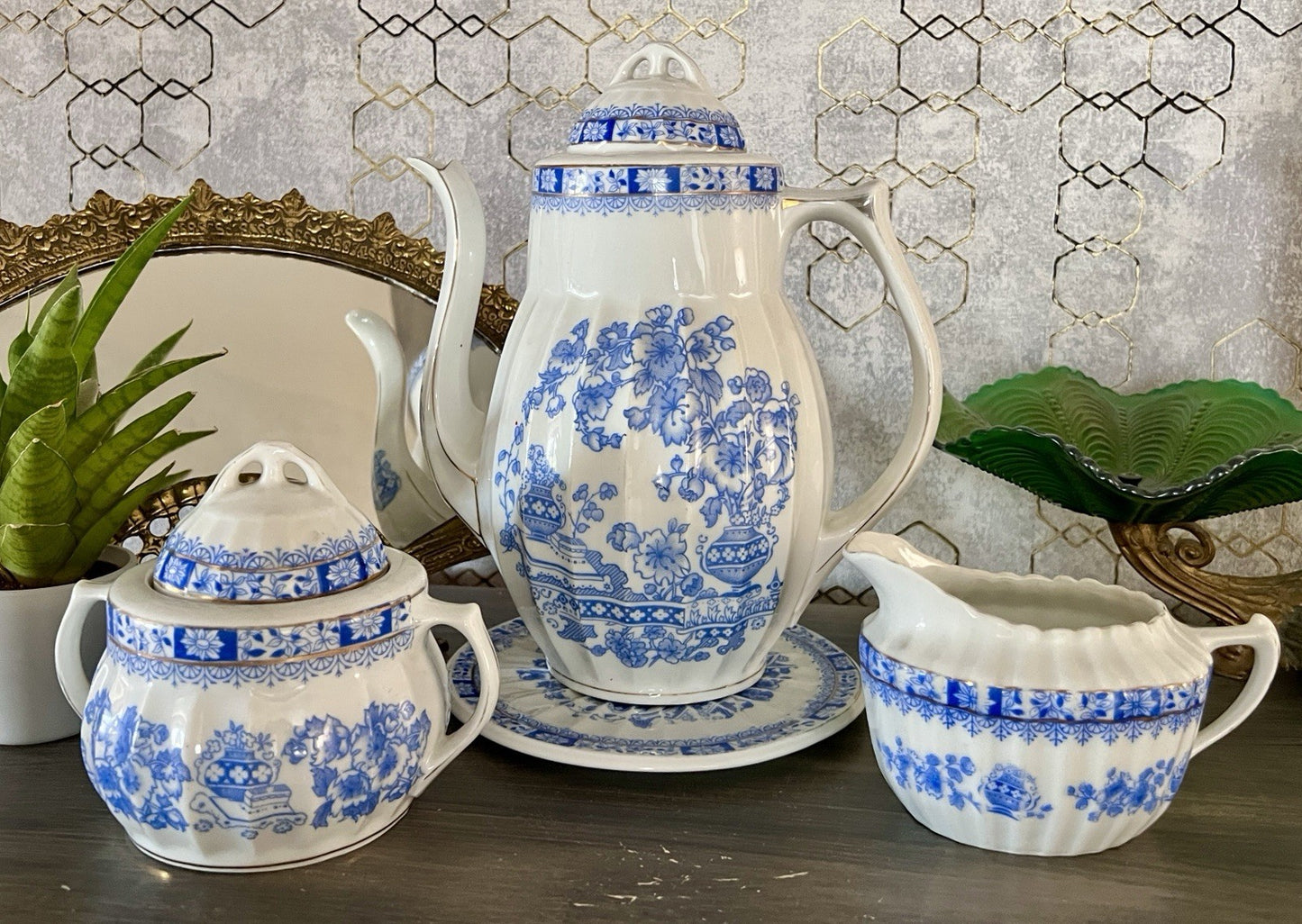 Edel Antik Jugendstil Sorau Margaret Porzellan Kaffeeservice Kernstück 4 Teile