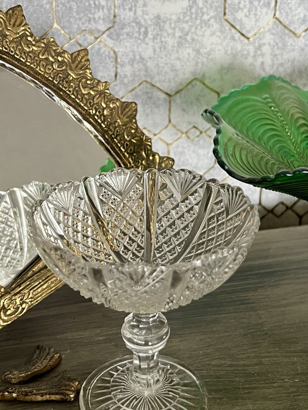 Antik Jugendstil Art Déco Pressglas Glas Fußschale Schale Zuckerschale