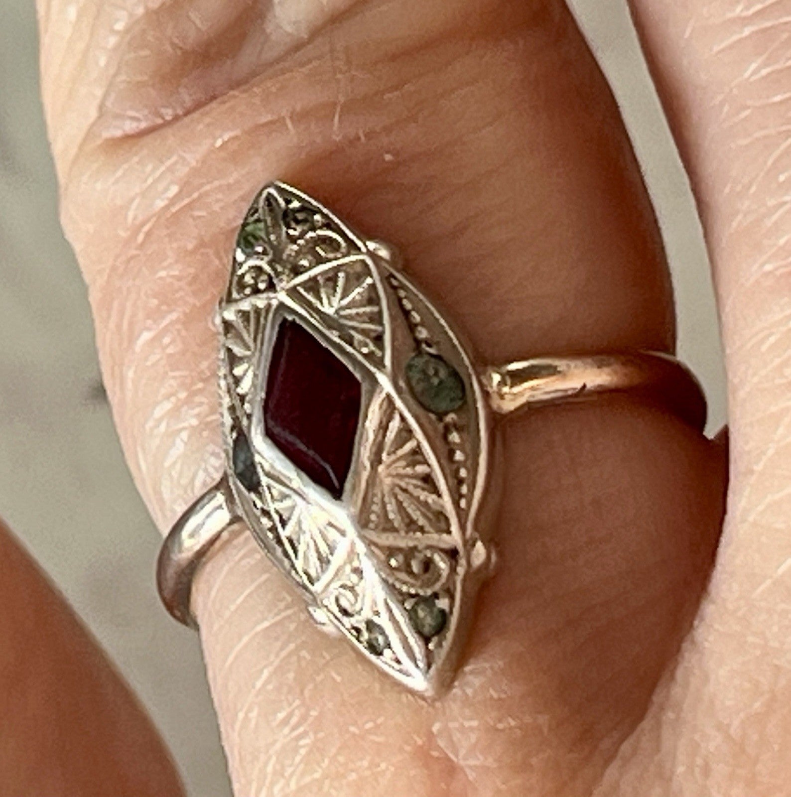 Antik Art Déco Damen Ring bunte Steine Silber 800 Gr.51/52
