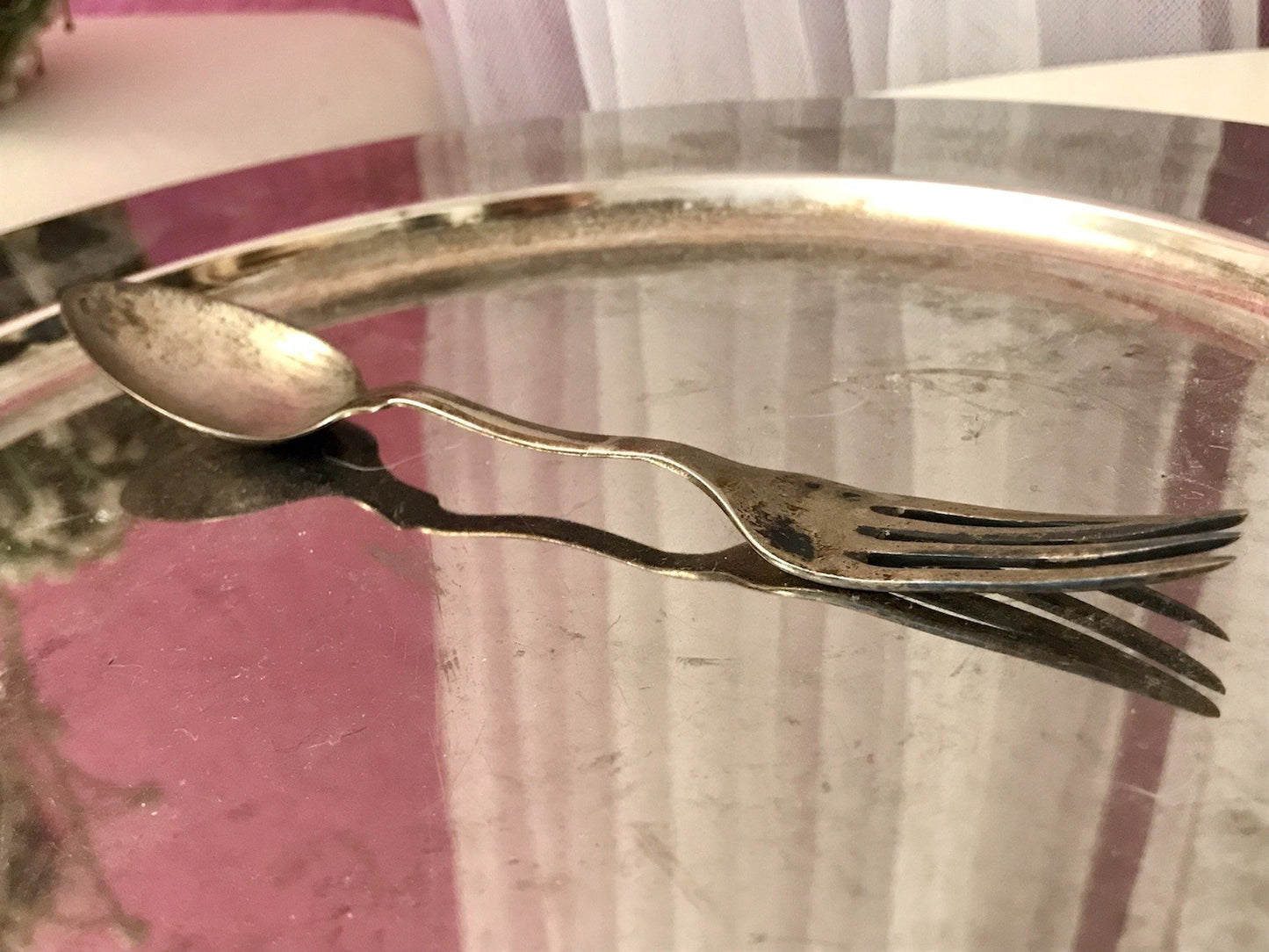 Antik Rarität Gaffel Löffel und Gabel in einem versilbert