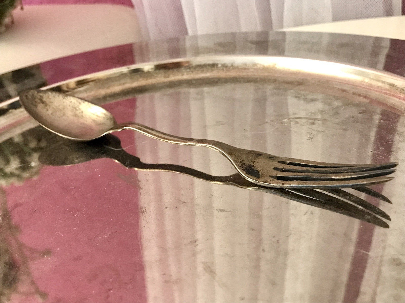 Antik Rarität Gaffel Löffel und Gabel in einem versilbert