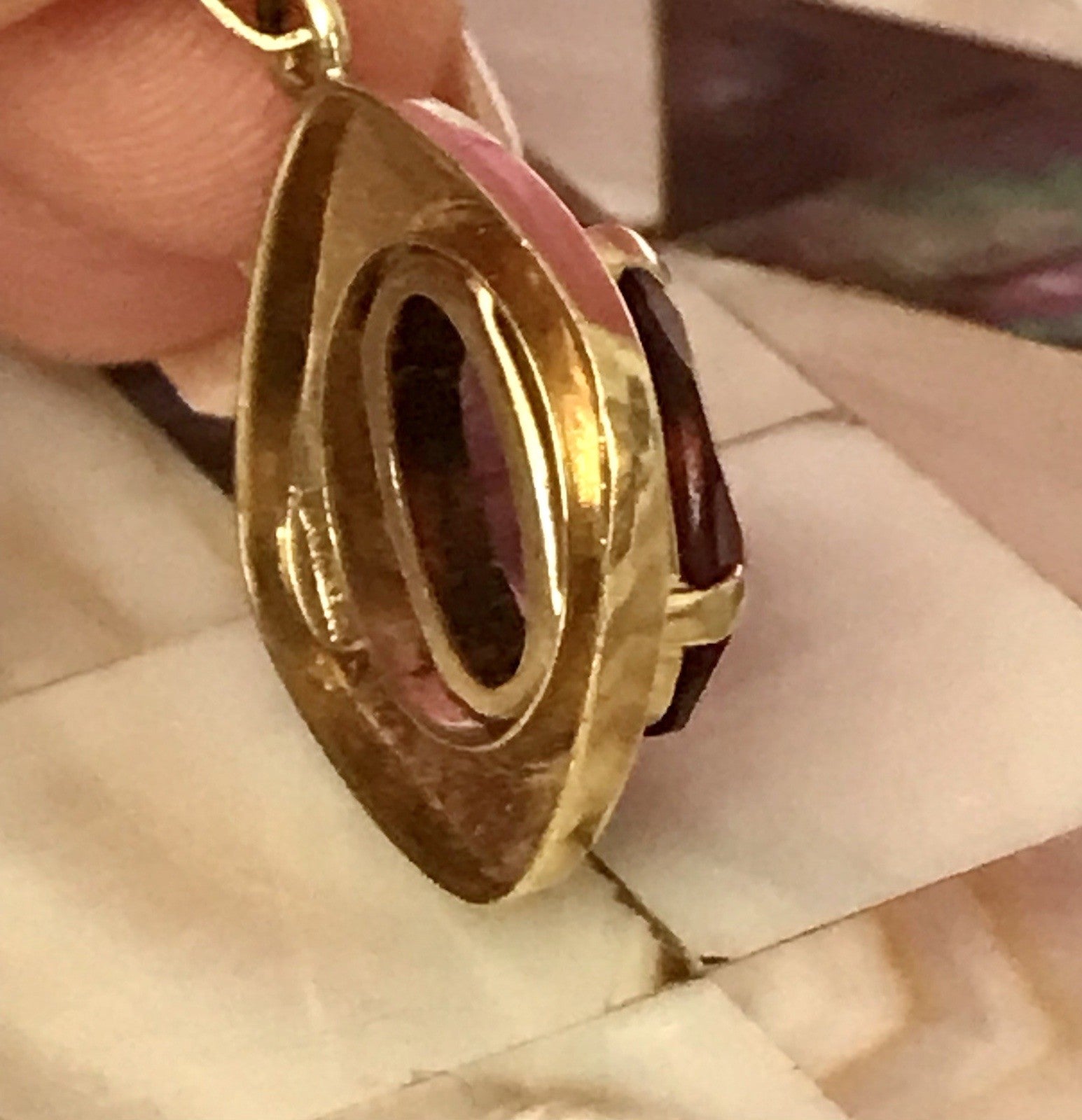 Vintage Designer Anhänger lila Stein Amethyst? Amerik. Doublè vergoldet