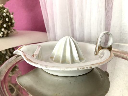 Antik Jugendstil Art Déco Porzellan Zitronenpresse weiß Goldrand