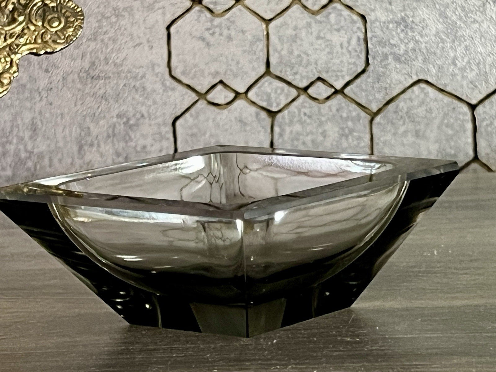 EDEL Art Déco antik Glasdose Kristallglas Frisiertisch Dose grau Schliff