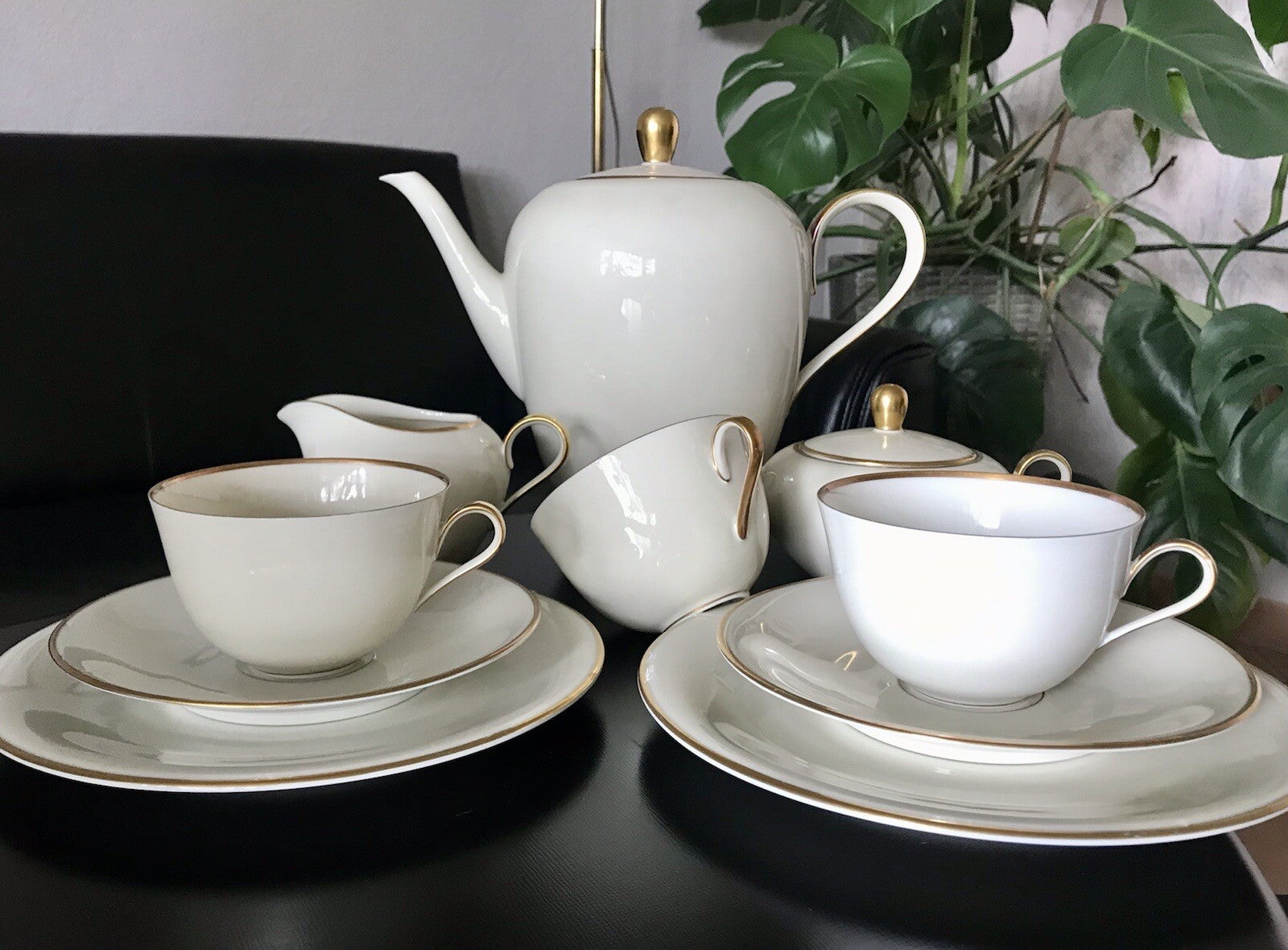 Vintage Art Déco elfenbein Porzellan Kaffeeservice Service 12 Pers. Edelstein