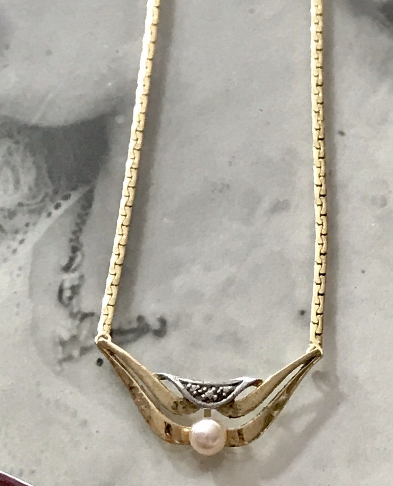 Vintage Amerik. Doublè vergoldet Schmuck Kette Halskette Collier Perle