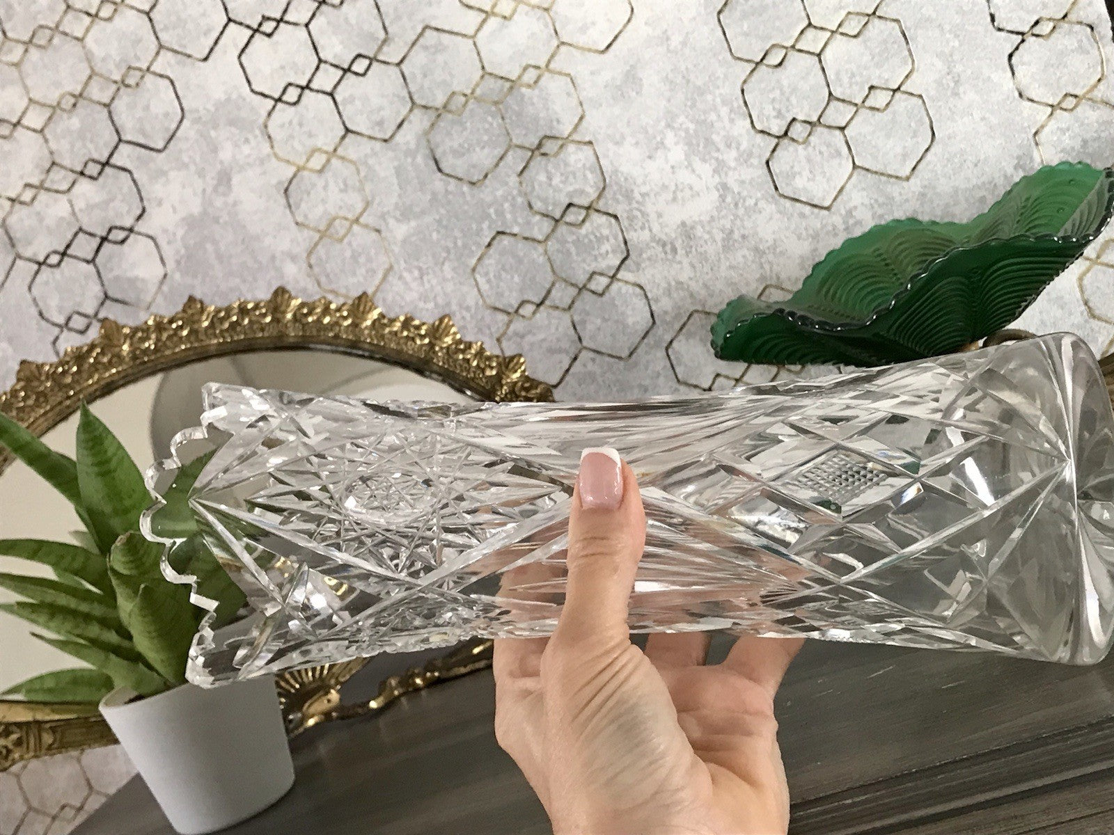 Alt Vintage Vase Glasvase Kristallglas Bleikristall geschliffen in Art Déco Stil