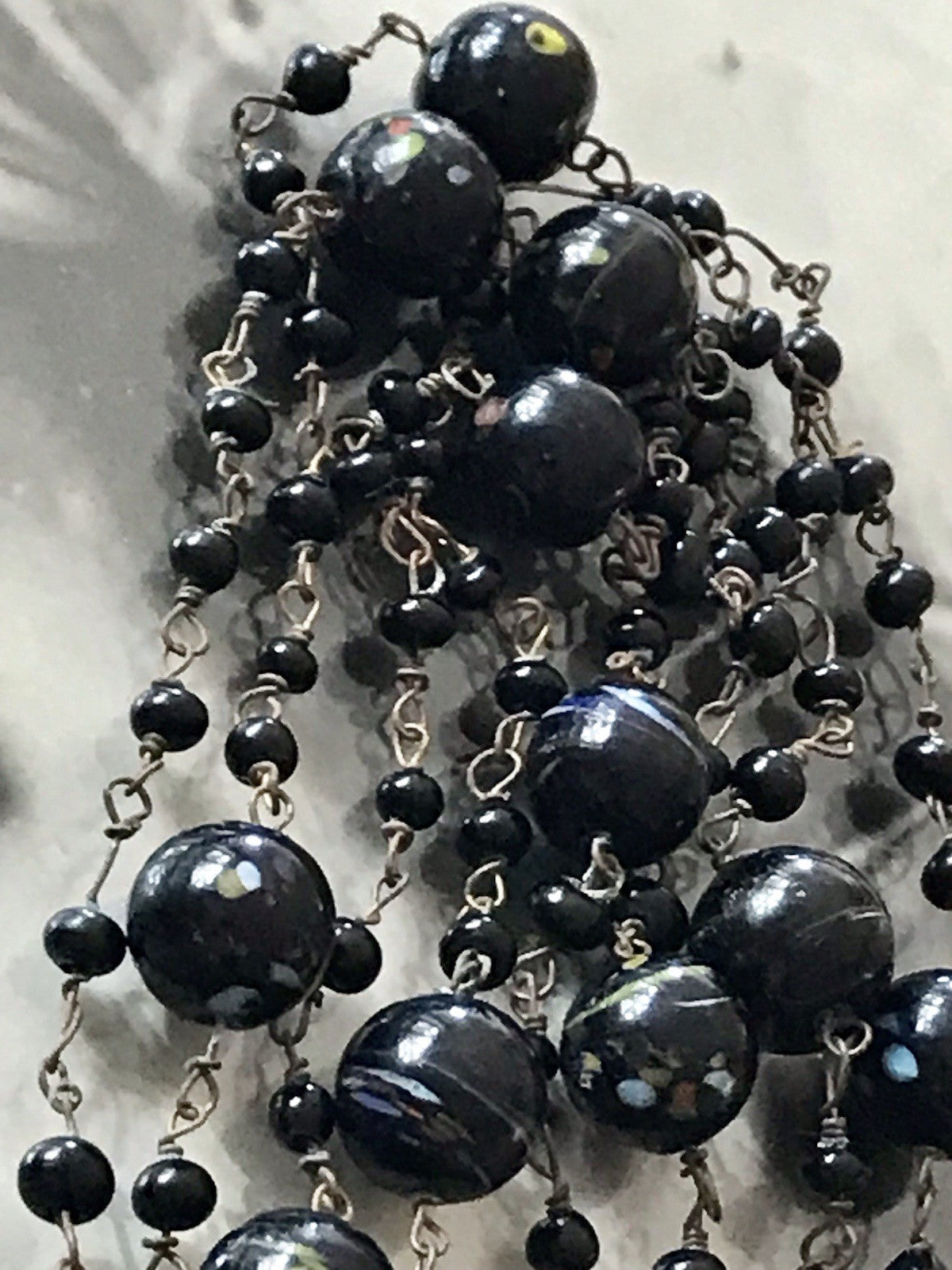 Alt antik? Vintage lange Halskette Kette schwarze Murano Perlen Sehr Schön