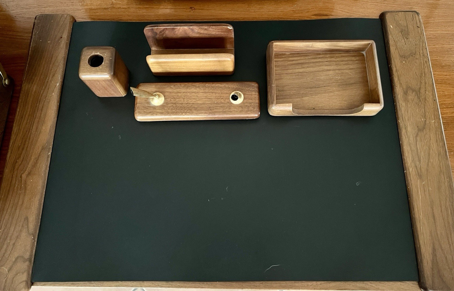 Vintage Schreibtisch Garnitur Organizer Holz Ablage Stifthalter Schreibauflage