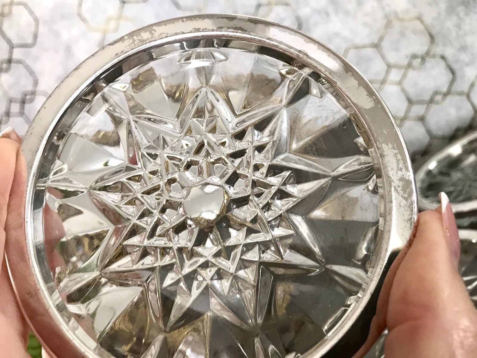 Vintage 6x Untersetzer für Weingläser Glas Kristallglas Bleikristall versilbert