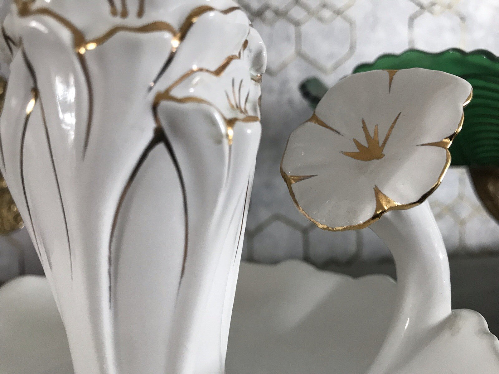 Antik reines Jugendstil Porzellan Kammerleuchter Leuchter weiß gold Libelle