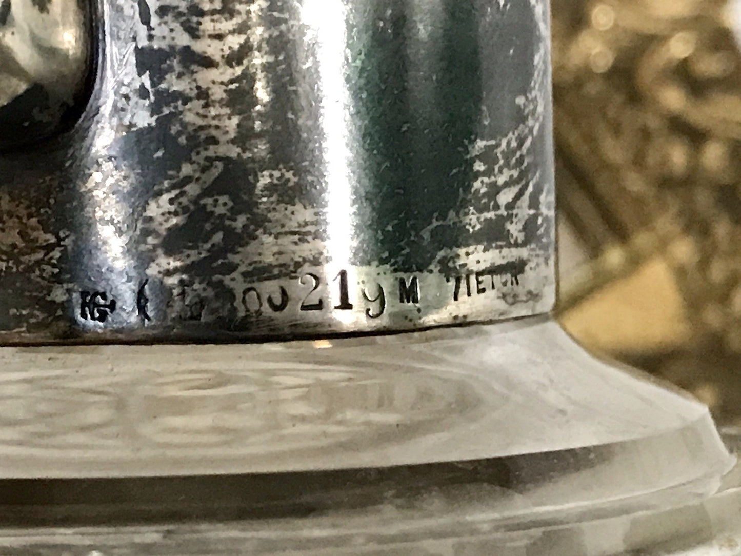 Antik EDEL Schliff Karaffe Kännchen Silber 800 Kristall Glaseinsatz Jugendstil