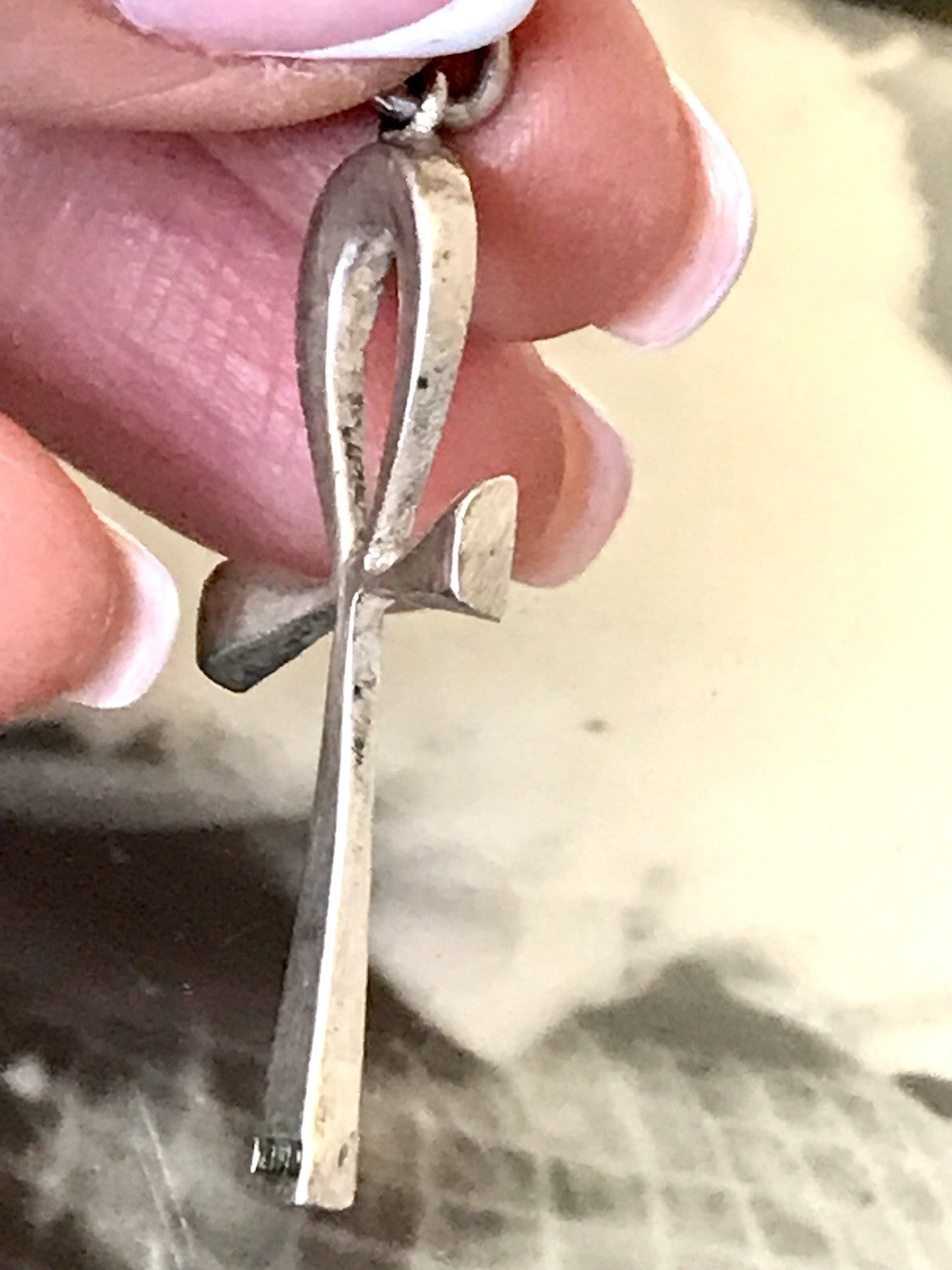 Vintage alt Ägypten Form 900 Silber Kreuz Anhänger Kettenanhänger