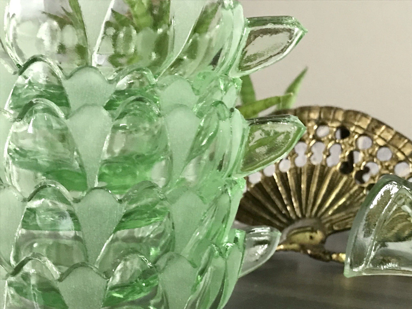 Antik Set grün Dessert Kompott Eis Schale 5x Schälchen Pressglas Art Déco Griffe