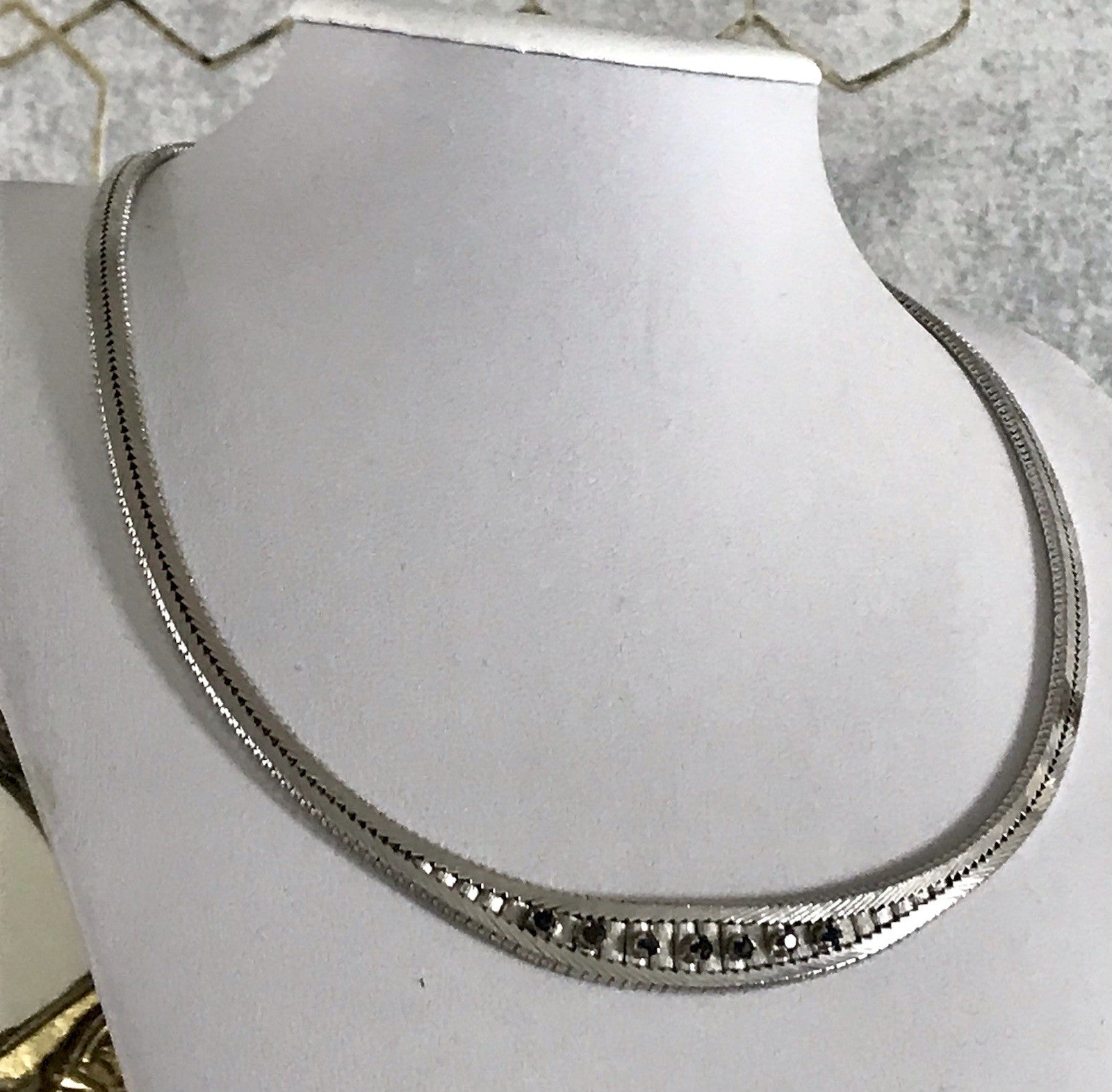 Antik Edel Art Déco 835 Silber Collier rhodiniert Halskette blaue Steine Armband