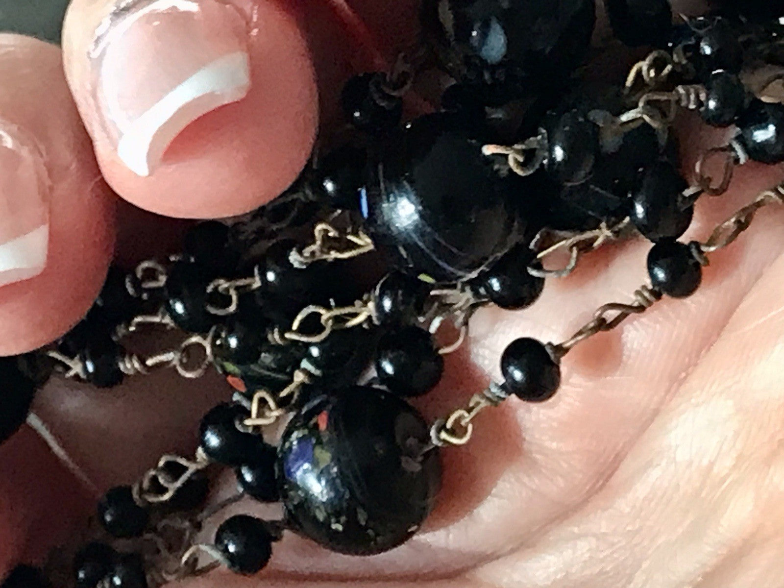 Alt antik? Vintage lange Halskette Kette schwarze Murano Perlen Sehr Schön