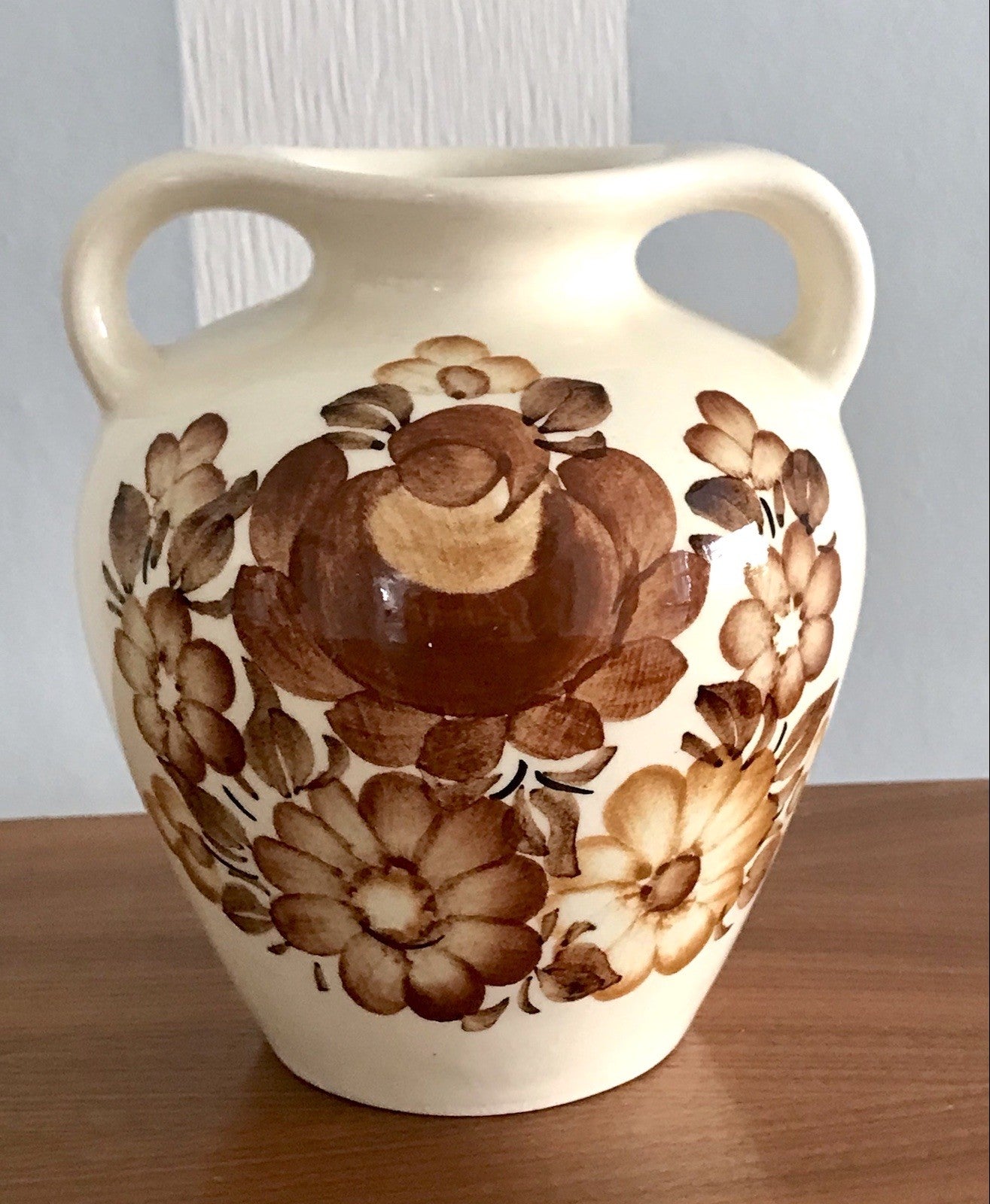 Vintage Fayence Keramik  Vase handbemalt ZF Kolo Polen 50er 60er beige braun