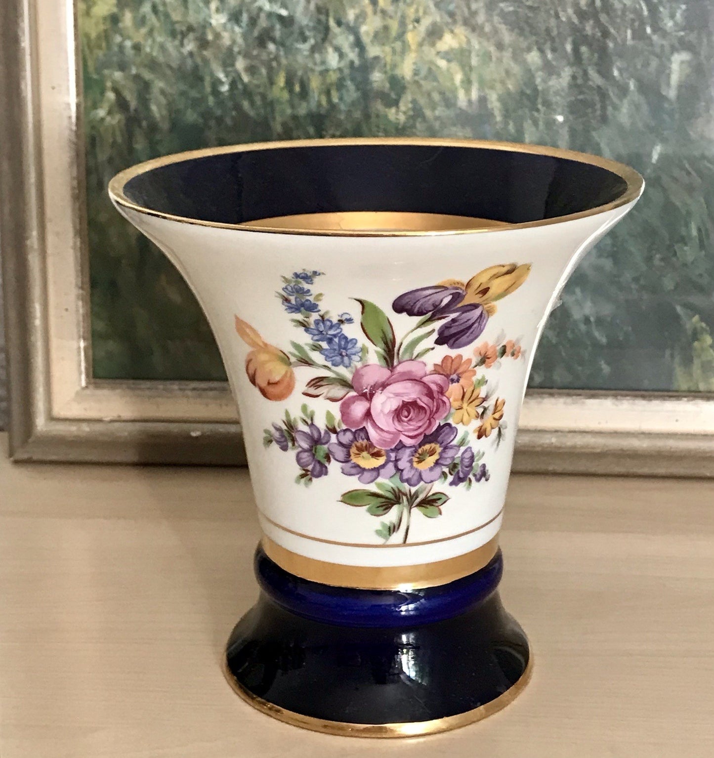 Vintage Alt Porzellan Prunkvase Vase Echt Kobalt blau Royal Dux Porzellan Böhmen