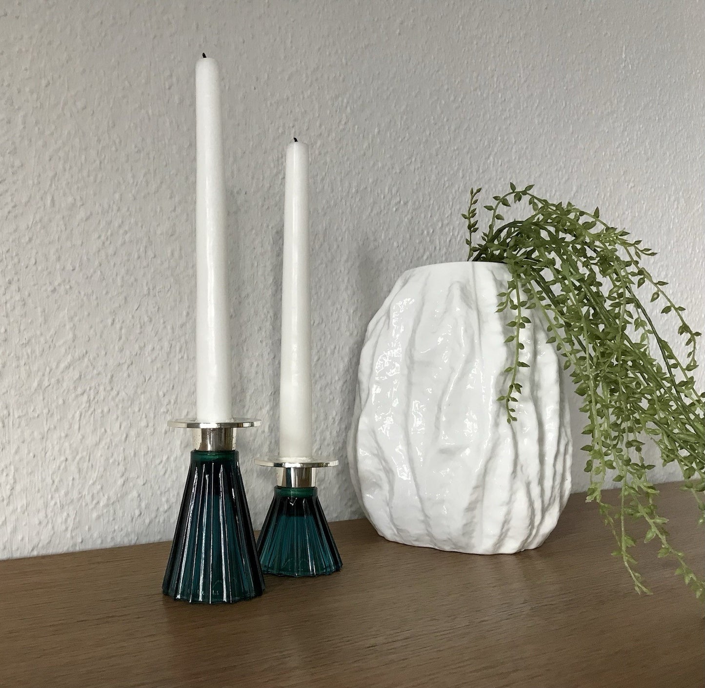 Vintage alt WMF 2 Leuchter Glas türkis versilbert Wagenfeld Ära