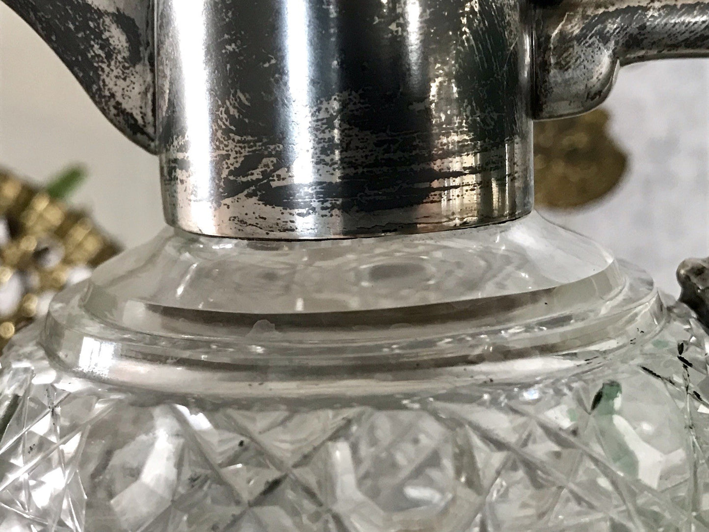 Antik EDEL Schliff Karaffe Kännchen Silber 800 Kristall Glaseinsatz Jugendstil