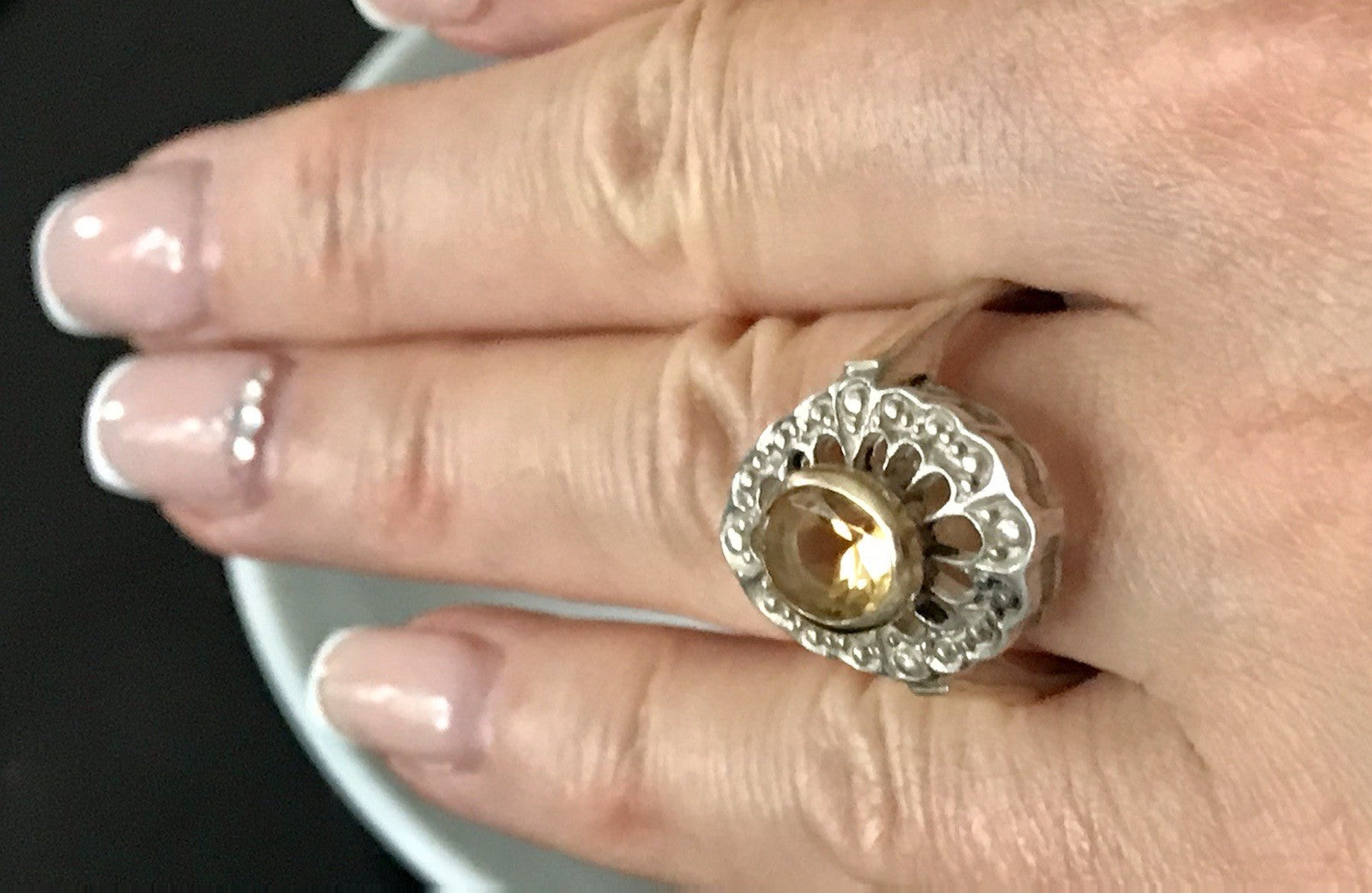 Antik Jugendstil Edel Damen Ring Citrin? Stein Silber 925~ Gr.60/61