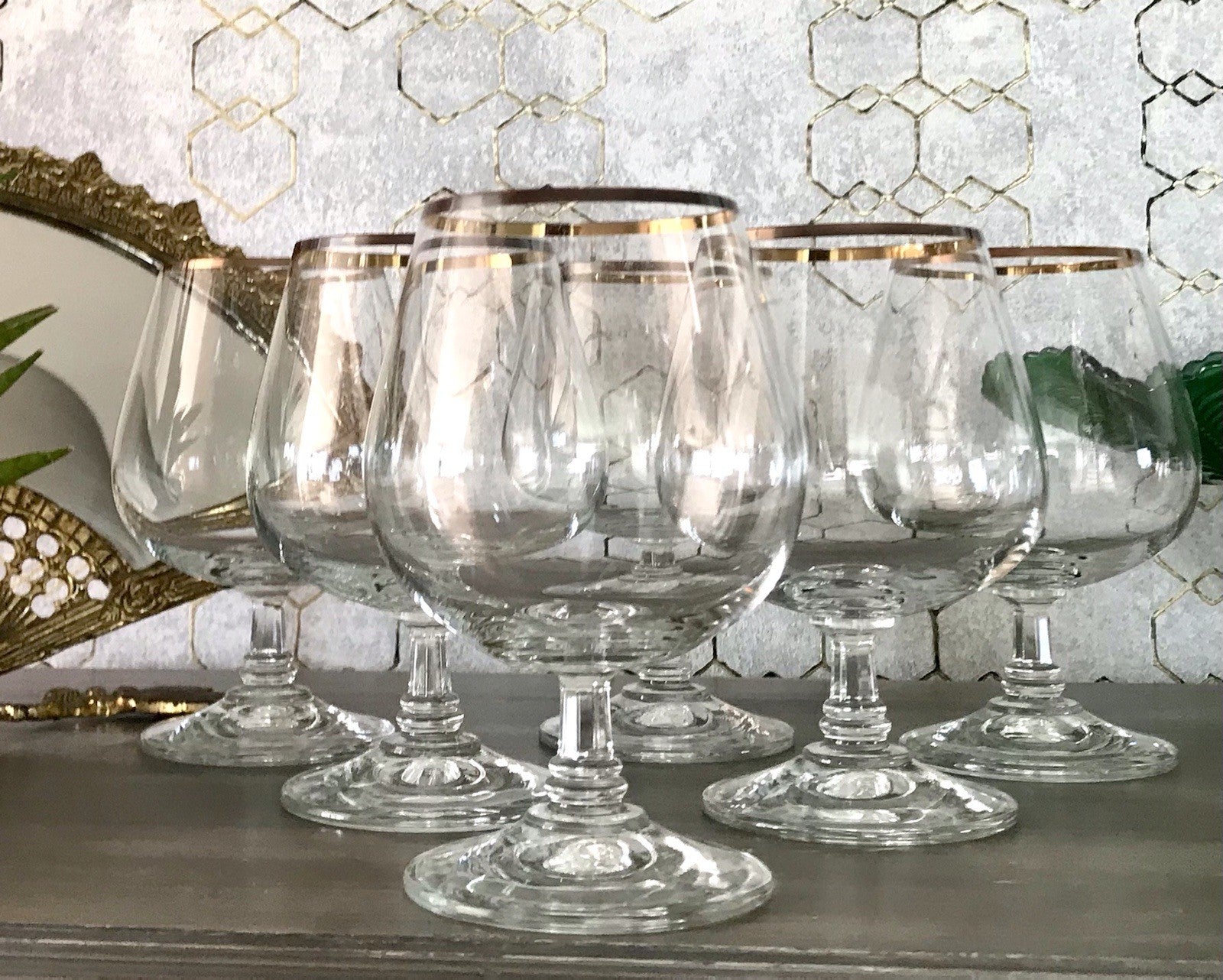 Art Déco Stil 6 Gläser Cognacschwenker Cognac Gläser Glas Goldrand Lausitzer