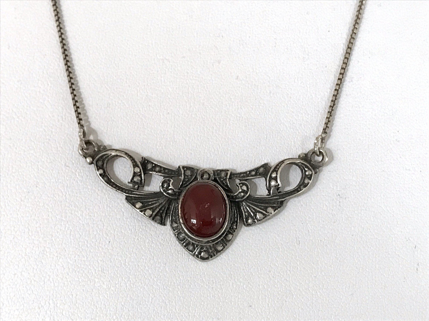 Antik Jugendstil Art Déco 925 Silber Collier Halskette Karneol Granulierungen