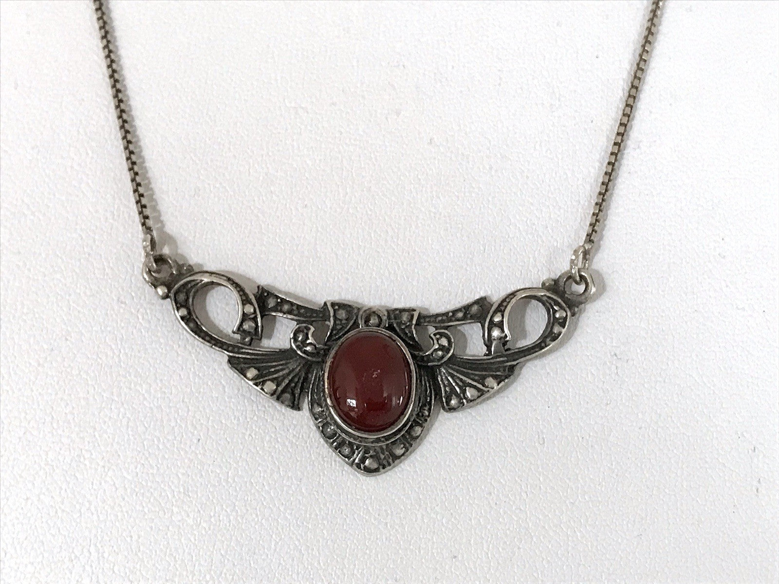 Antik Jugendstil Art Déco 925 Silber Collier Halskette Karneol Granulierungen