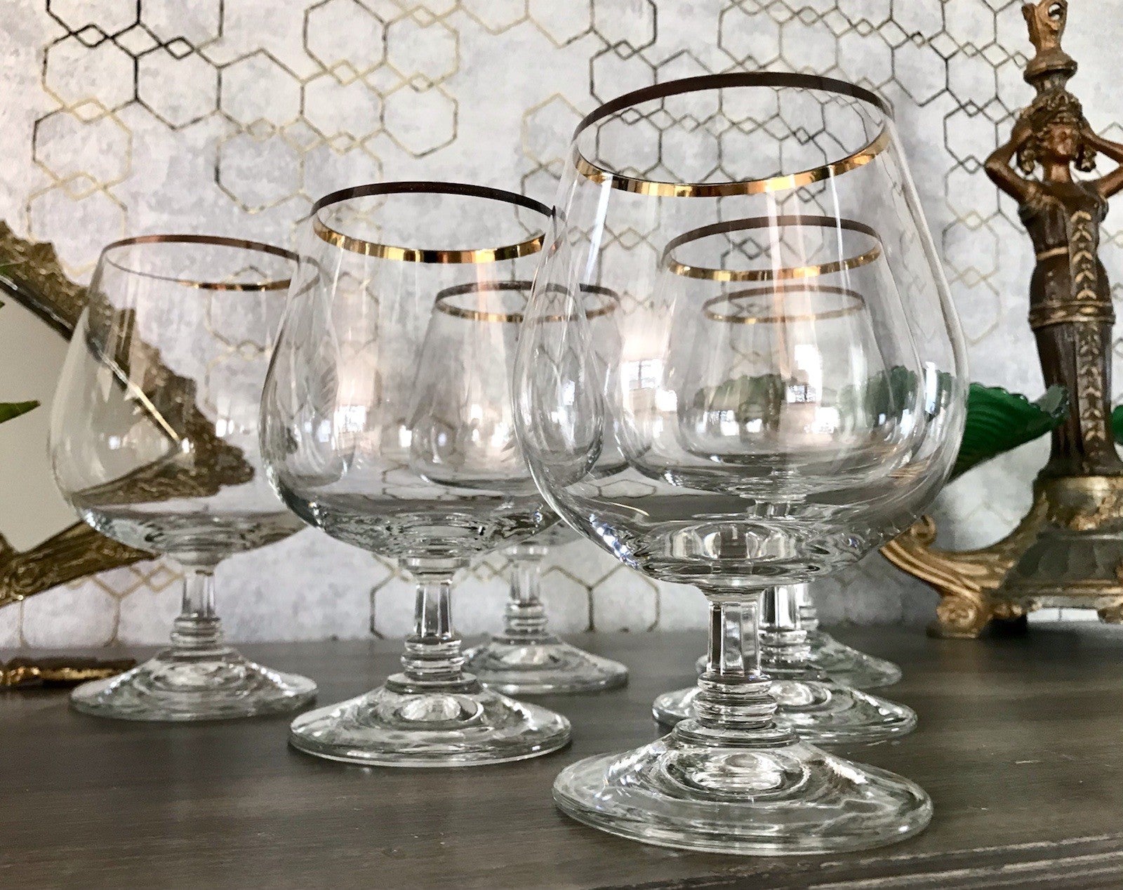 Art Déco Stil 6 Gläser Cognacschwenker Cognac Gläser Glas Goldrand Lausitzer