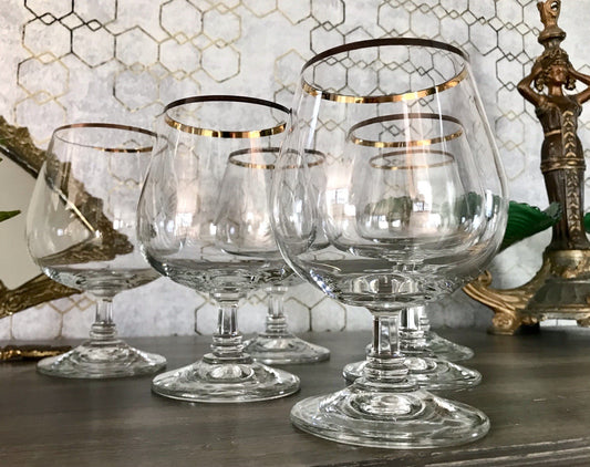 Art Déco Stil 6 Gläser Cognacschwenker Cognac Gläser Glas Goldrand Lausitzer
