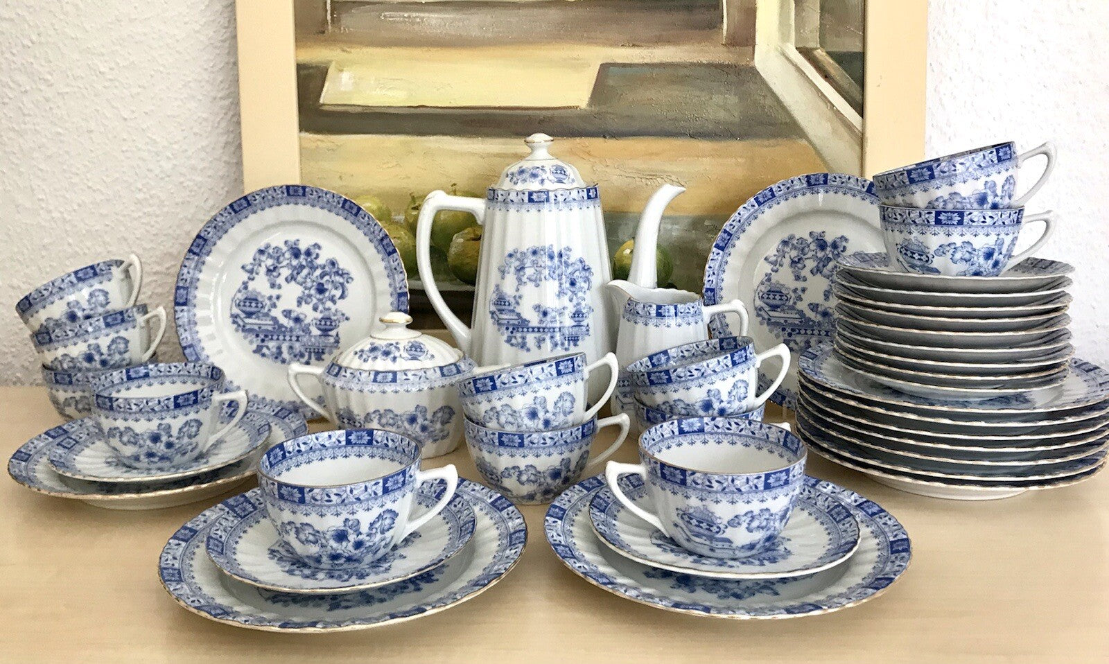 Edel Vintage Porzellan Kaffeeservice 12 Pers. Seltmann Weiden &andere China blau