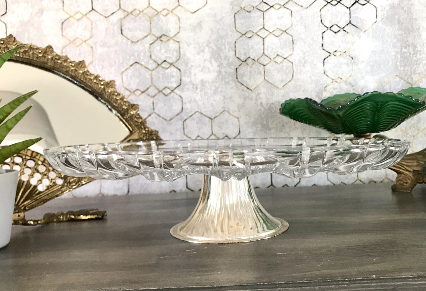 Vintage Tortenständer Tortenplatte Glas Kristallglas Bleikristall