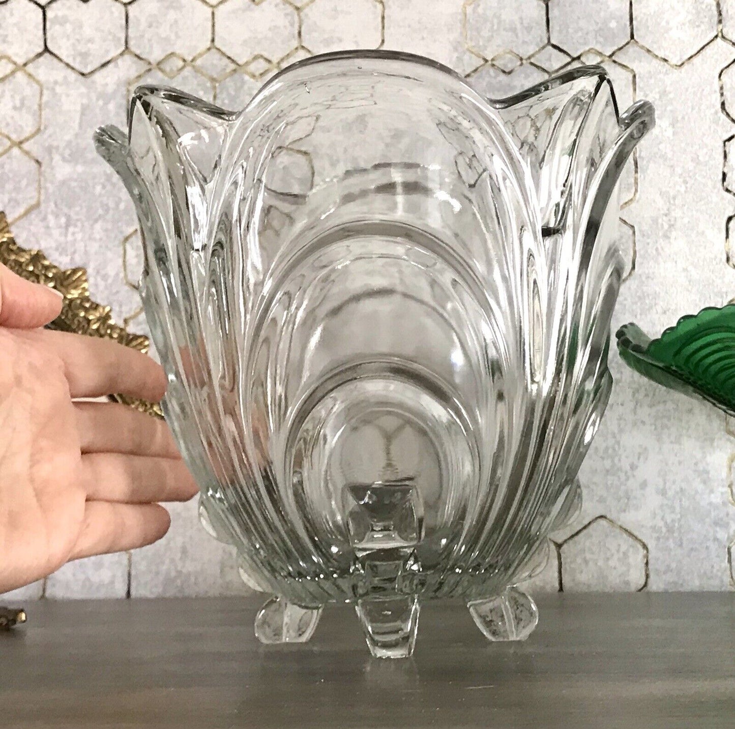 1954 spätes Art Déco Vase Glasvase Pressglas Glas wunderschön Irene Sachsenglas