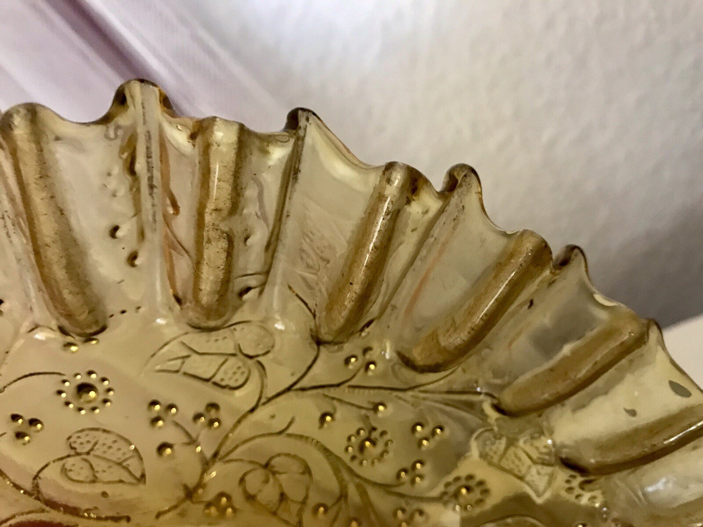 Antik Jugendstil Serviettenrand Pressglas Schale Glas Fenne Ewald Gelb Selten!