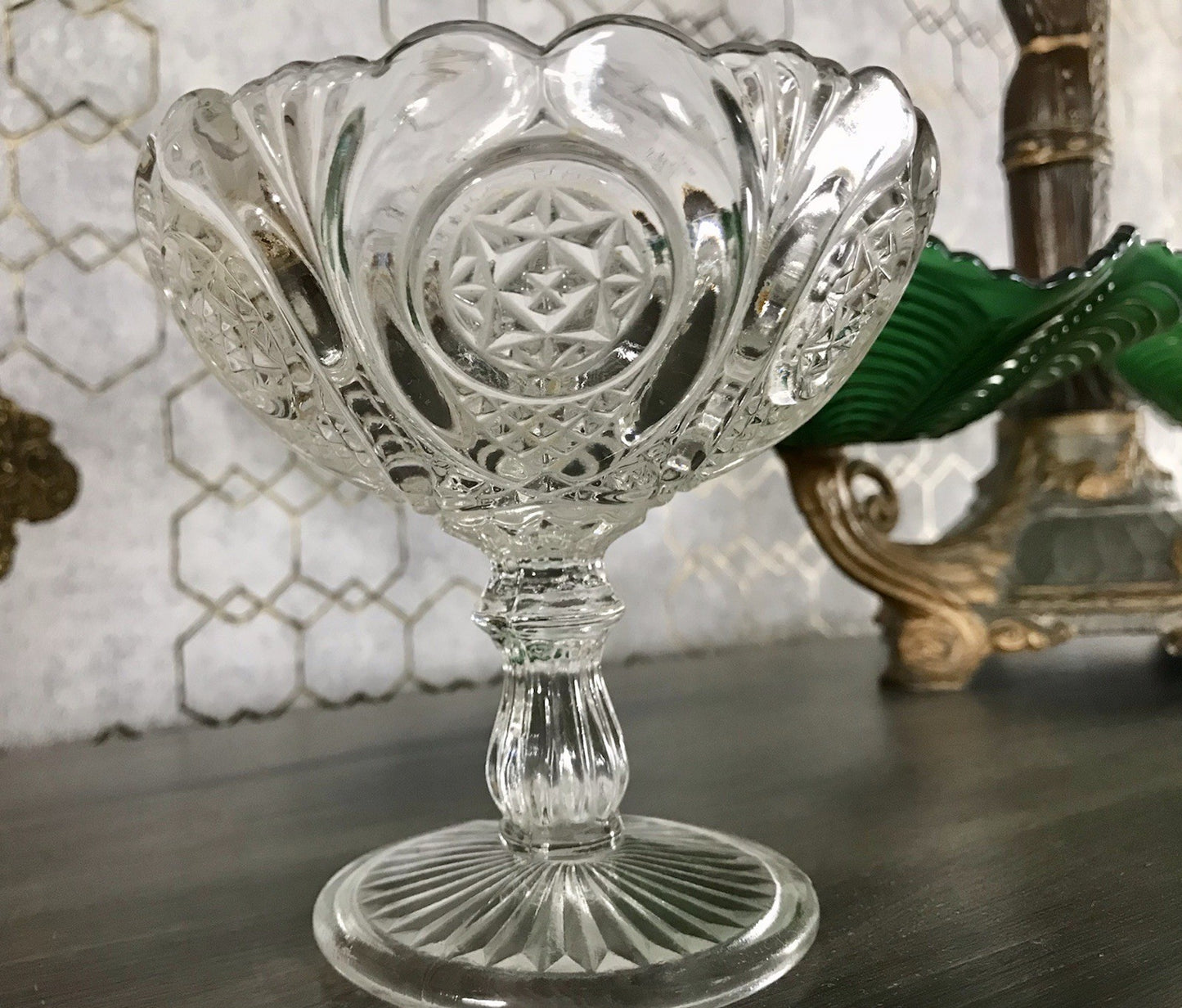 Antik Jugendstil Art Déco Pressglas Glas Fußschale Schale Zuckerschale