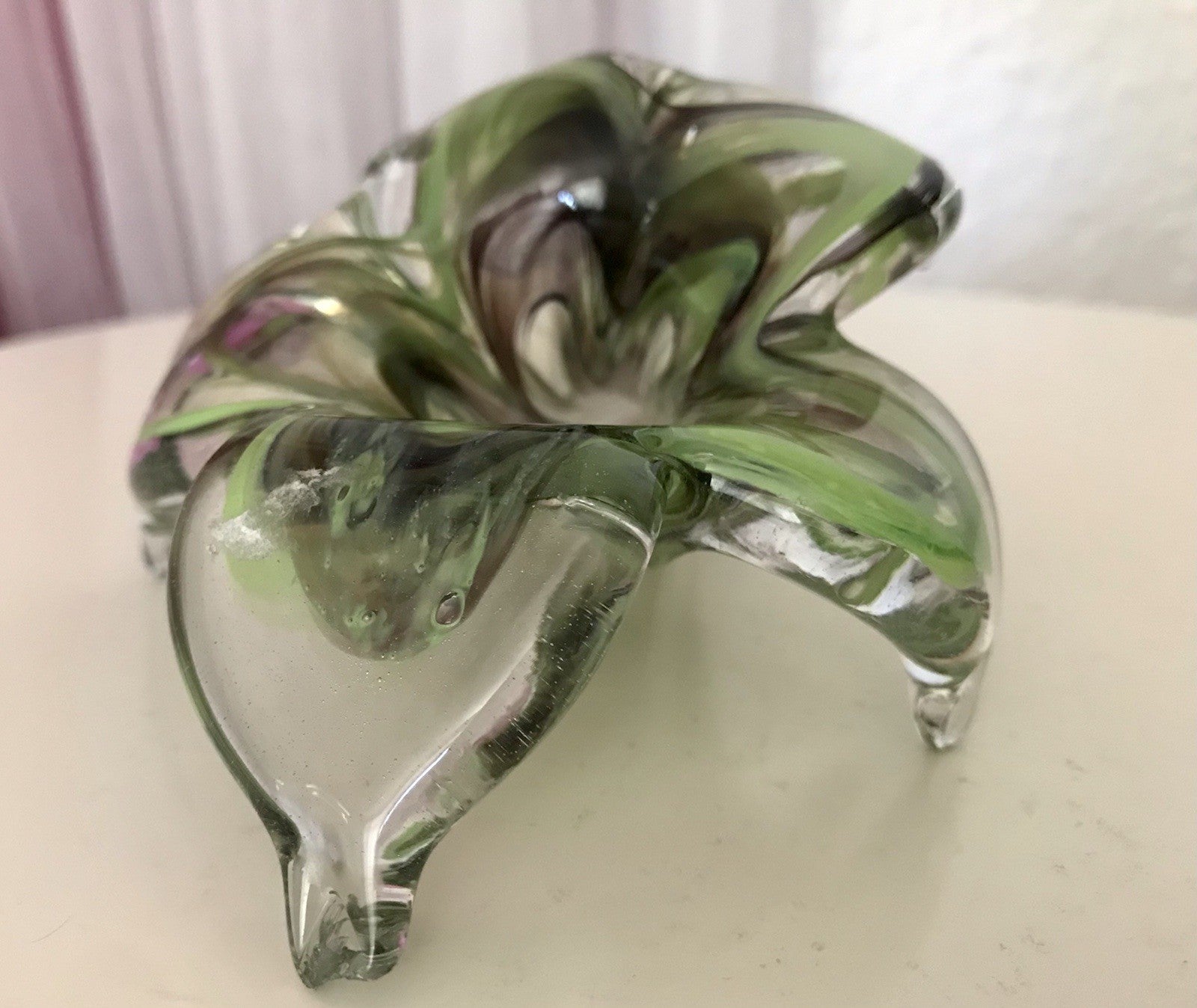 Vintage Murano ? 60er Jahre liegende Glasvase Vase Tischvase grün