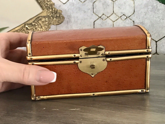Vintage Schatulle Schmuckdose Dose Kästchen Leder bezogen Cognac