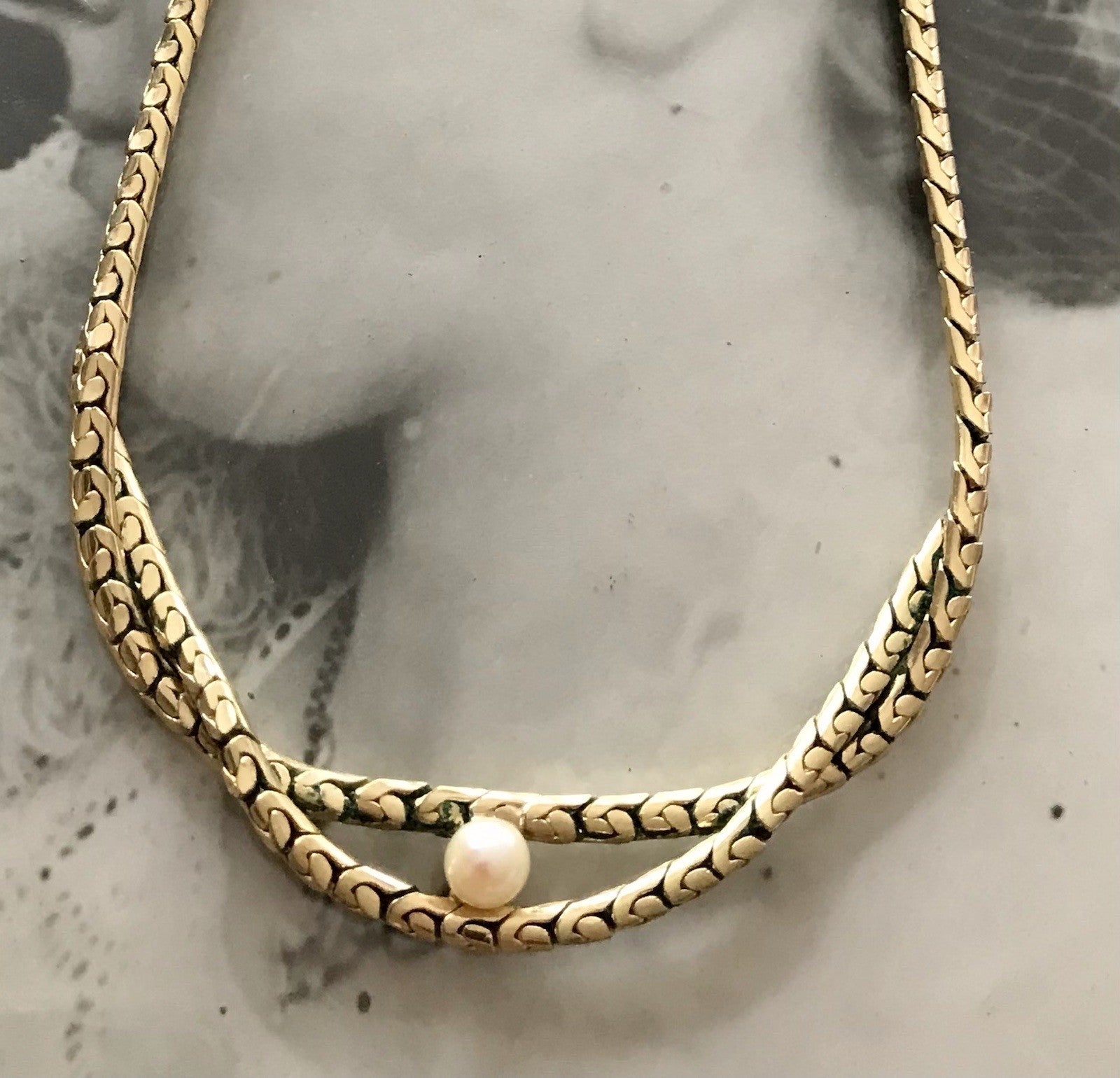 Alt Vintage Amerik. Doublè vergoldet Collier Halskette Perle