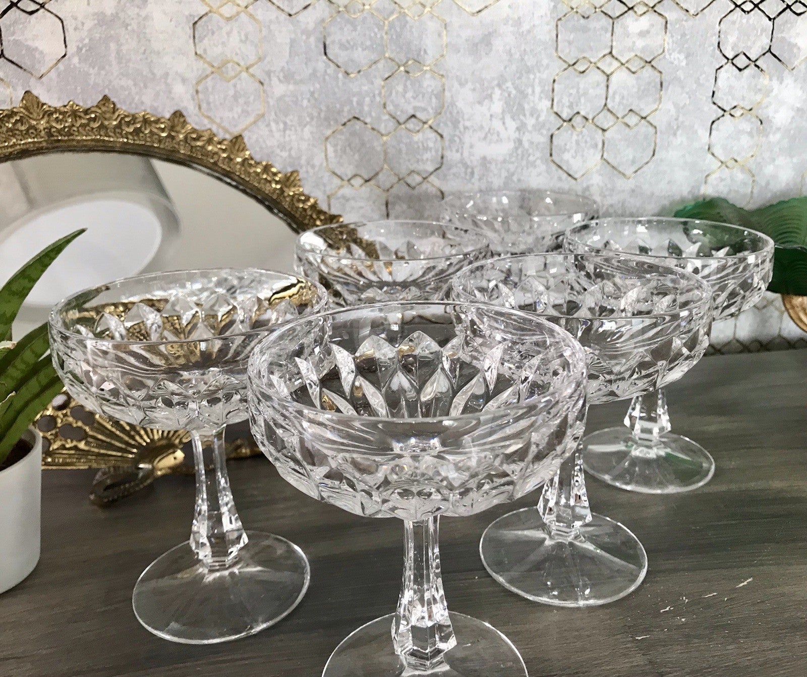 Vintage 9x Champagnerschalen Sektschalen Kristallglas Schliff Bleikristall