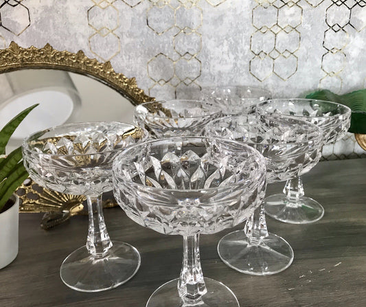 Vintage 9x Champagnerschalen Sektschalen Kristallglas Schliff Bleikristall