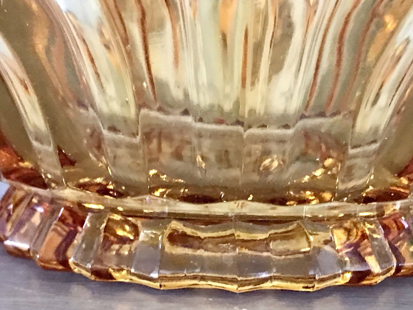 Antik Art Déco gelb Pressglas Schale Glas Brockwitz Prismen Fruchtschale 1941