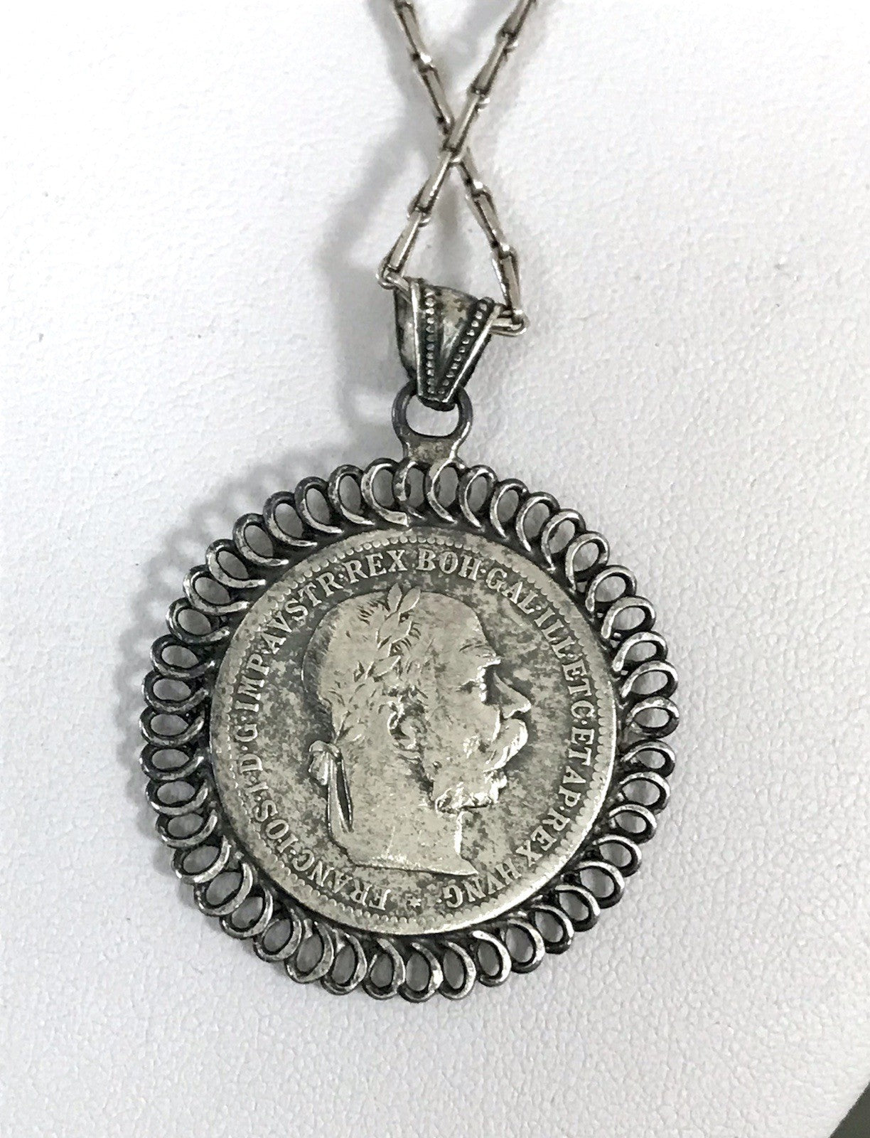 Antik Halskette Münze Kaiser Franz 1902 Anhänger Kettenanhänger Silber 835