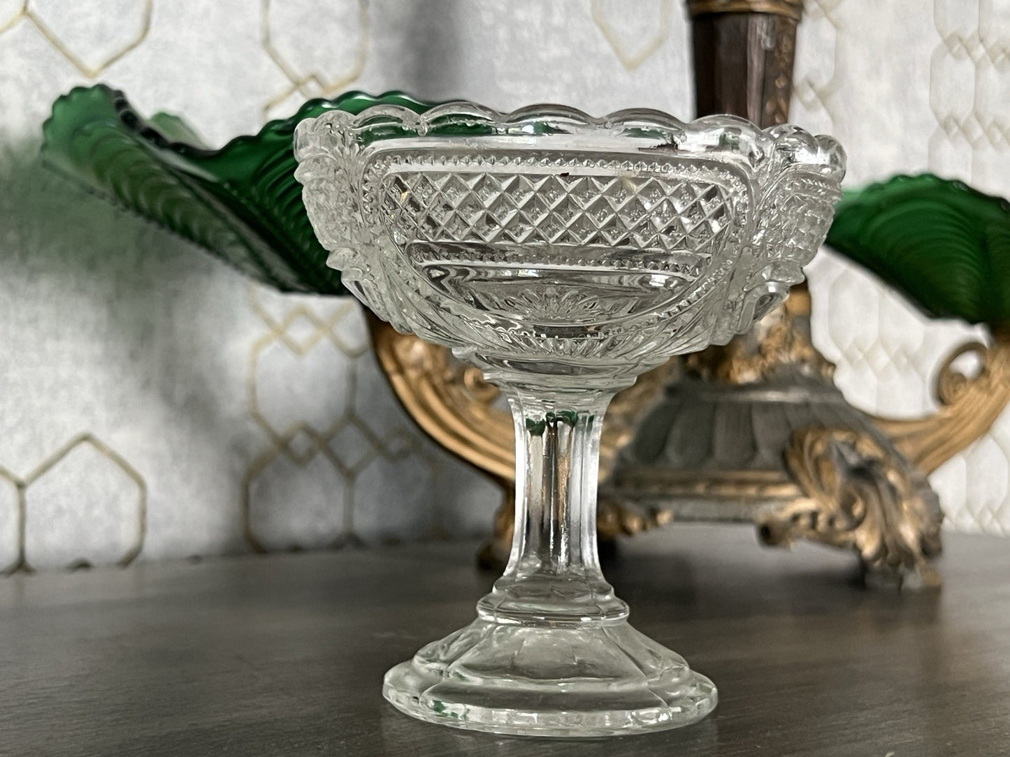 Antik Jugendstil Art Deco Pressglas Glas Fußschale Schale Zuckerschale
