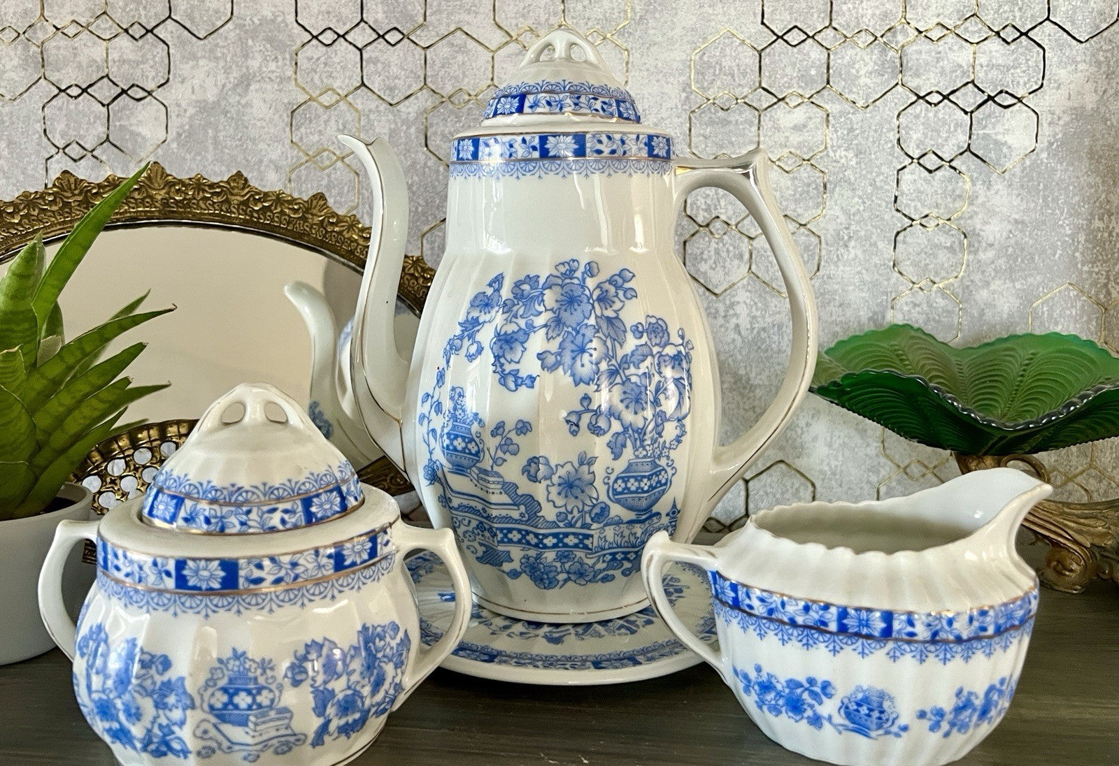 Edel Antik Jugendstil Sorau Margaret Porzellan Kaffeeservice Kernstück 4 Teile