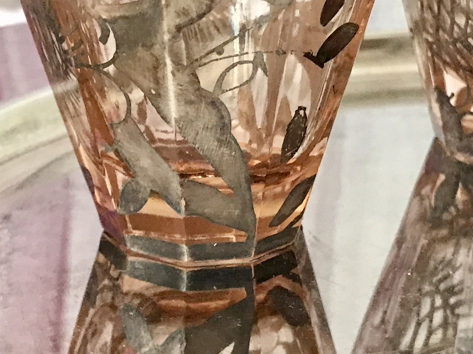 Antik ? Art Déco?  4 Likörgläser Schnapsgläser kantig Silberbeschichtung Böhmen?