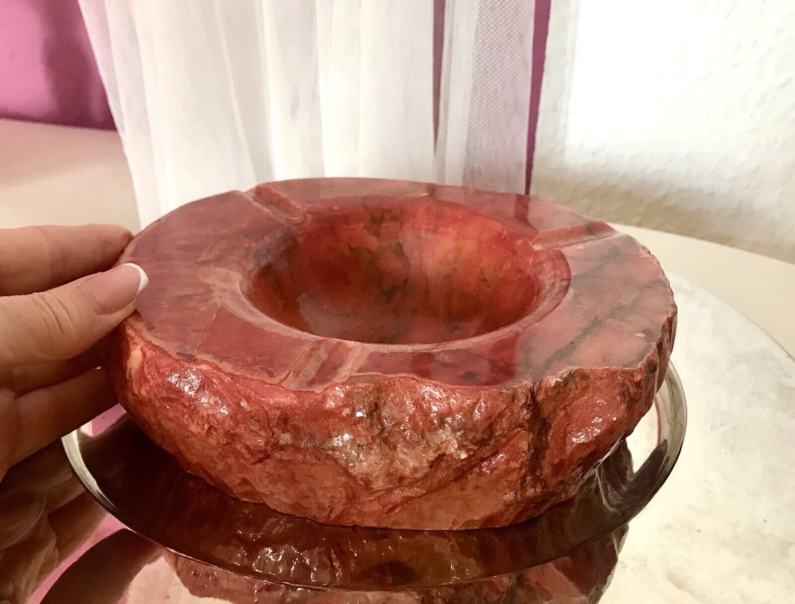 Vintage Aschenbecher Ascher roter Alabaster Romano Bianci 70er Design Klassiker